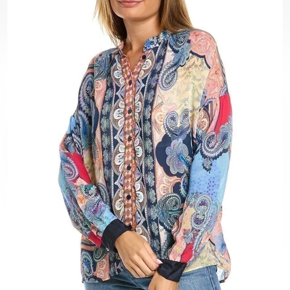Johnny Was silk blend Onda Button Down Shirt NWT - Picture 6 of 11